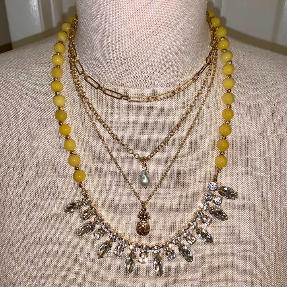NWT WHBM YELLOW JADE GOLDTONE CONVERTIBLE NECKLACE